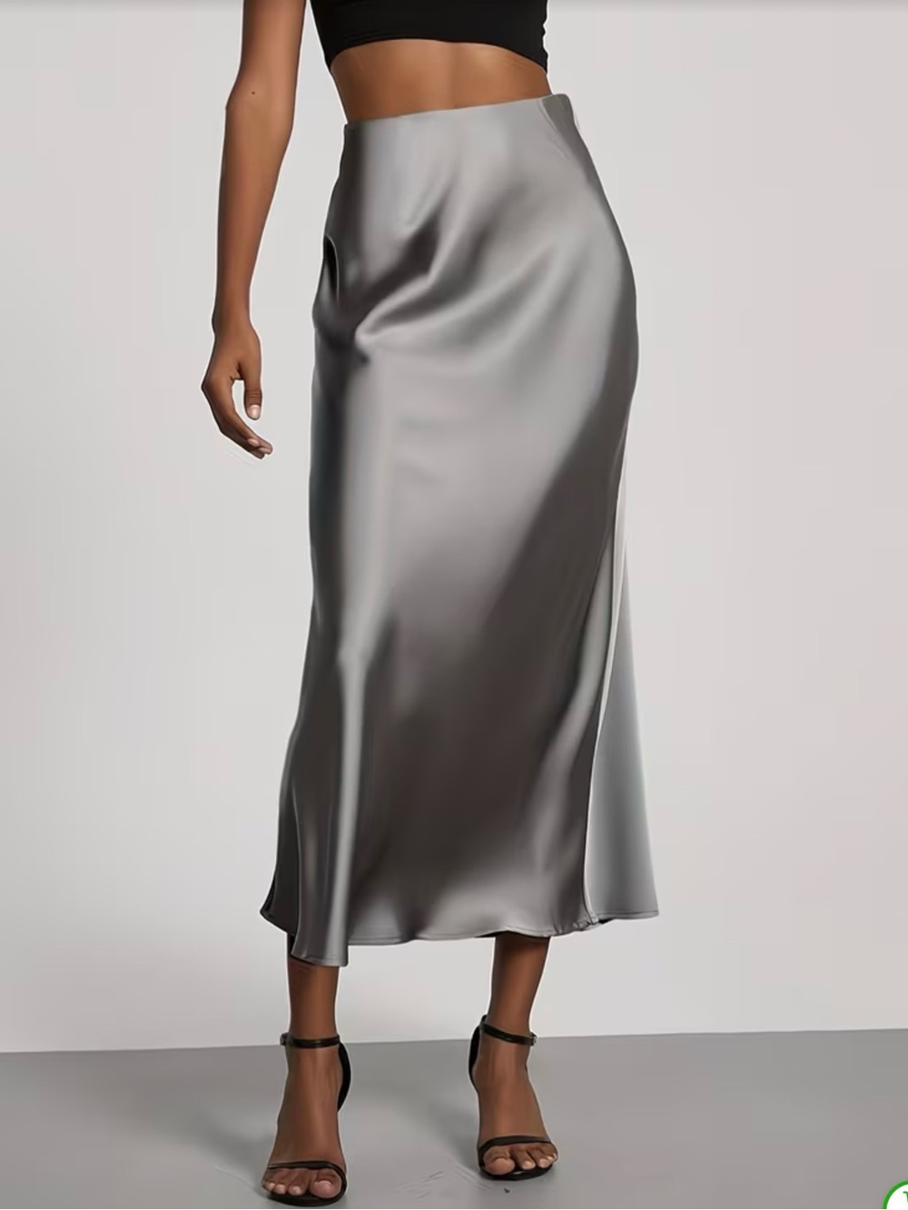 Elegant Silver Satin Skirt High Waisted Maxi Slip 90s Aesthetic Liquid Silk Y2K - Picture 3 of 3